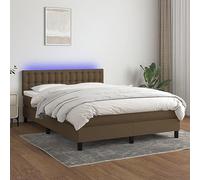 Kaloriko Sommier à Lattes 140x190 cm Marron Foncé, Tissu Durable, avec Matelas Ressorts Ensachés, Surmatelas Mousse et Bande LED Couleur, Tête de Lit Réglable pour Chambre