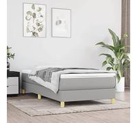 Kaloriko Sommier à Lattes Cadre de Lit Gris Clair 90x200 cm, Ensemble avec Matelas et Surmatelas en Tissu Robuste, Meuble de Chambre Plateforme pour Un Sommeil Réparateur