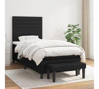 Kaloriko Sommier à Lattes de Lit avec Matelas, Tête de Lit Réglable et Banc, Noir, 80x200 cm, Tissu Durable, Support Moyen-Dur pour Chambre