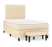 Kaloriko Sommier à Lattes de Lit Crème 120x190 cm avec Matelas, Tissu Durable, Tête de Lit Réglable, Ressorts Ensachés, Support Moyen-Dur, Banc Multifonctionnel