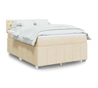 Kaloriko Sommier à Lattes de Lit Crème 140x190 cm avec Matelas à Ressorts Ensachés, Tête de Lit Réglable, Surmatelas Confortable, en Tissu Doux et Durable