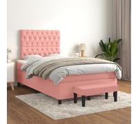 Kaloriko Sommier à Lattes de Lit Rose 120x200 cm en Velours Doux, Cadre de Lit avec Tête Ajustable, Matelas à Ressorts Ensachés Fermeté Moyenne, Banc Inclus, Meuble Chambre