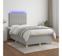 Kaloriko Sommier à Lattes Gris Clair pour Lit Matelas 120x200 cm, Tissu Durable avec Bande LED, Tête de Lit Réglable, Ressorts Ensachés, Meuble Chambre