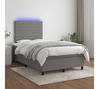 Kaloriko Sommier à Lattes Gris Foncé 120x200 cm avec Matelas, Tête de Lit Réglable et Bande LED Colorée, Tissu Durable, Chambre à Coucher