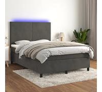 Kaloriko Sommier à Lattes Lit avec Matelas LED Gris Foncé 140x190 cm, Velours Doux, Tête de Lit Réglable, Ressorts Ensachés, Meuble de Chambre Confortable