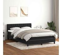 Kaloriko Sommier à Lattes Lit avec Matelas, Tête de Lit Réglable et LED, 160x210 cm Velours Noir, Cadre Robuste pour Chambre à Coucher