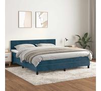 Kaloriko Sommier à Lattes Lit et Matelas Bleu Foncé 160x200cm, Velours Doux, Tête de Lit Réglable, Ressorts Ensachés, Support Moyen-Dur, Ensemble de Literie Complet