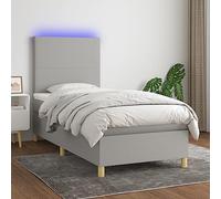 Kaloriko Sommier à Lattes Lit Gris Clair 100x200 cm avec Matelas Ressorts Ensachés, Surmatelas et Bande LED, Tissu Durable, Tête de Lit Réglable, Confort Optimal