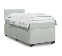 Kaloriko Sommier à Lattes Lit Simple Gris Clair 90x190 cm, Velours Doux, Cadre de Lit Robuste avec Tête de Lit Rembourrée, Matelas à Ressorts Ensachés et Surmatelas Confortable, Mobilier de Chambre