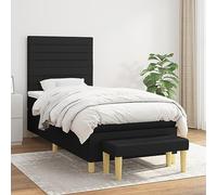 Kaloriko Sommier à Lattes Noir 100x200 cm avec Matelas Ressorts Ensachés, Tête de Lit Réglable, Banc, Tissu Polyester Durable pour Chambre à Coucher
