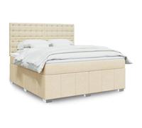 Kaloriko Sommier Lit Double 180x200 cm Crème, Tissu Polyester, avec Matelas Ressorts Ensachés, Surmatelas Mousse, Tête de Lit Réglable, Éclairage LED Ambiance Chambre
