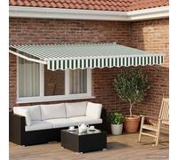 Kaloriko Store banne Manuel rétractable 3 x 2,5 m avec LEDs solaires Vert et Blanc, Toile résistante pour terrasse Jardin Balcon, Protection ombrage extérieur, Utilisation Murale Manuelle