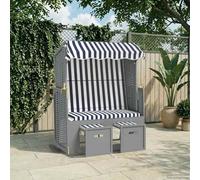Kaloriko Strandkorb en résine tressée Bleu Blanc avec Bois Massif Robuste, Dossier inclinable 3 Positions, auvent Protecteur, Repose-Pieds Extensible, Chaise Longue Confortable pour Jardin, terrasse