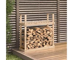 Kaloriko Support pour Bois de Chauffage en Bois de pin Massif 110 x 35 x 108,5 cm, Accessoire Range bûche, Porte Panier et Sac Chariot pour cheminée, poêle, Insert