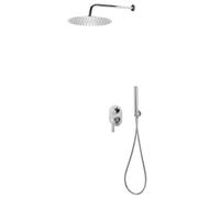 Kaloriko Système de douche en acier inoxydable 201 argenté avec pommeau rond 30 x 30 cm, douchette 2,8 x 22 cm, 140 buses anti-calcaire, tuyau flexible de 150 cm, montage mural, douche bien-être pour