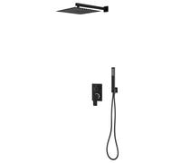 Kaloriko Système de douche en acier inoxydable noir 201 avec pommeau de douche carré et douchette à main, 168 buses en silicone, tuyau de 150 cm, montage mural pour salle de bain, douche bien-être