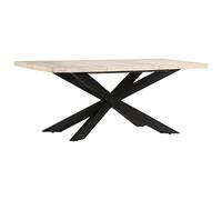 Kaloriko Table à dîner en Bois de manguier Massif Blanchi, Table Manger Style Industriel 180 x 90 x 76 cm, Meuble Salle Cuisine Salon séjour, Structure Acier, Repas Famille réception