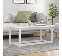 Kaloriko Table Basse Blanc Bois de pin Massif 110x55x45 cm avec tiroir et Niche, Meuble Console Rangement pour Salon, séjour ou Chambre Industrielle