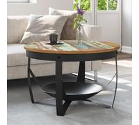 Kaloriko Table Basse Bois de récupération Massif Ø68x43 cm avec Base en Fer, Meuble Salon Industriel Design pour séjour et Appartement, Plateau Rond Robuste