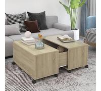 Kaloriko Table Basse chêne Sonoma Bois d'ingénierie 75x75x38 cm avec Compartiment Extensible Rangement Salon séjour Chambre Meuble Console Plateau
