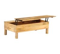 Kaloriko Table Basse en Bois de manguier Massif 110x55x35 cm avec Dessus relevable, Grand Compartiment de Rangement, Meuble Console Multifonction pour Salon, séjour, Chambre