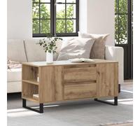 Kaloriko Table basse en chêne artisanal, 102 x 55,5 x 50 cm, en bois avec étagère, meuble de salon robuste pour installations modernes, table d'appoint durable