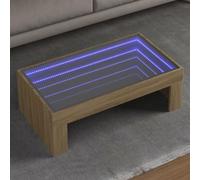 Kaloriko Table basse en chêne Sonoma, 90 x 50 x 30 cm, avec miroir LED infini, matériau en bois robuste, éclairage RVB, table d'appoint polyvalente pour salon, décoration moderne