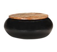 Kaloriko Table basse noire 68 x 68 x 30 cm, bois massif recyclé, design unique, base en fer, surface stable, salon, construction robuste