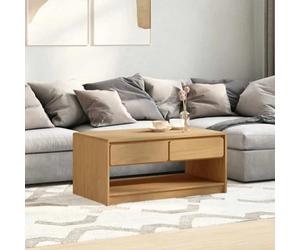Kaloriko Table Basse SAUDA en Bois de pin Massif chêne 99x55x45 cm avec tiroirs et Compartiment de Rangement pour Salon séjour intérieur Maison Appartement Design Industriel