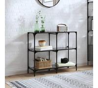 Kaloriko Table console avec plateau en verre noir en acier 98 x 30 x 81 cm moderne étroite peu encombrante pour couloir, couloir, salon avec étagère et espace de rangement pour clés, téléphone