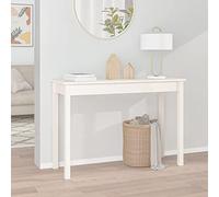 Kaloriko Table console blanche en pin massif 110 x 40 x 75 cm avec étagère spacieuse et cadre stable, peu encombrant pour salon, couloir, bureau, design moderne avec charme rustique