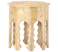 Kaloriko Table d'appoint en Bois de manguier Massif Ø48 cm Finition blanchie à la Chaux, Design sculpté à la Main, Support Stable pour Salon Chambre Bureau, Meuble Bas Pratique Moderne
