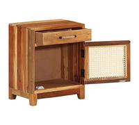 Kaloriko Table de Chevet en Bois de récupération Massif 40x30x50 cm avec tiroir Rangement et Porte en Canne Naturelle Meuble Vintage pour Chambre Salon Bureau