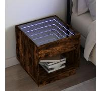 Kaloriko Table de chevet LED effet infini - Bois de chêne fumé - 50 x 50 x 50 cm - Éclairage RVB - Table d'appoint pour chambre à coucher - Table de chevet stable
