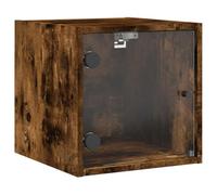 Kaloriko Table de Chevet Suspendue chêne fumé avec Porte en Verre 35x37x35 cm Meuble de Rangement Mural pour Chambre Salon Design Moderne Pratique