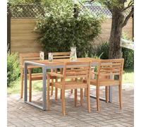 Kaloriko Table de Jardin Gris en Bois d'acacia Massif 140 x 80 x 75 cm avec Cadre Acier, Stable et Durable pour terrasse Balcon Patio Piscine et Repas en Plein air Convivial