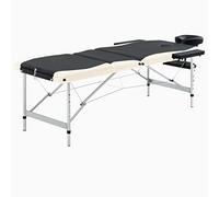 Kaloriko Table de massage pliable à 3 zones avec structure en aluminium noir et beige, réglable en hauteur, rembourrée, portable avec sac pour pratique, studio, bien-être et cosmétiques