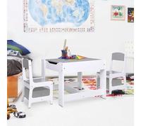 Kaloriko Table pour enfant avec 2 chaises blanches en MDF, 62 x 62 x 48 cm, ensemble de meubles pour chambre d'enfant avec plateau amovible, tableau blanc et tableau à craie pour jouer et apprendre