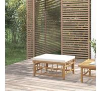 Kaloriko Tabouret de jardin avec coussin blanc crème en bambou résistant aux intempéries, module d'extérieur 55 x 65 x 30 cm, facile d'entretien, élément de canapé pour terrasse, balcon et jardin