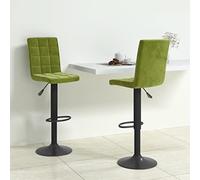 Kaloriko Tabourets de Bar Lot de 2 Vert Clair en Velours, Chaise Fauteuil siège Mange Debout pivotant réglable en Hauteur avec Repose-Pied, pour Cuisine Salle à Manger îlot Central Bar comptoir