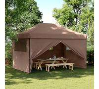 Kaloriko Tente de fête pliable pop-up avec 4 panneaux latéraux, marron, tonnelle imperméable avec protection UV et cadre en acier solide pour jardin, terrasse, camping, festival, mariage, événement en