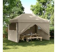 Kaloriko Tente de Reception Pliante Retractable Taupe, auvent abri chapiteau tonnelle pergola pour Jardin terrasse Patio Balcon, 4 parois, toiture Impermeable, Structure Acier 410 x 279 x 315 cm
