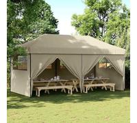 Kaloriko Tente de Reception Pliante Retractable Taupe avec 4 parois laterales, auvent Barnum chapiteau en Acier, Toit Impermeable, Protection Soleil Pluie, Jardin terrasse Patio, 580 x 292 x 315 cm