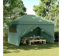 Kaloriko Tente de Reception Pliante Retractable Vert, Barnum auvent abri tonnelle chapiteau pergola, 4 parois avec fenetres, Toile Acier, 440 x 292 x 315 cm