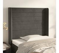 Kaloriko Tête de lit avec oreilles gris foncé 93 x 16 x 118/128 cm, en velours doux, réglable en hauteur, pour chambre à coucher, tête de lit rembourrée, pour montage mural, offre un excellent soutien