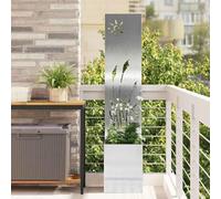 Kaloriko Toile brise-vue de jardin argentée en acier inoxydable 32 x 150 cm avec incrustations décoratives pour terrasse extérieur mat design moderne facile à monter résistant au vent et aux