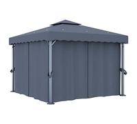 Kaloriko Tonnelle 3 x 3 m anthracite avec rideau, cadre en aluminium, toit en polyester imperméable, protection UV, pergola stable pour jardin, terrasse, extérieur, coupe-vent, moustiquaire incluse