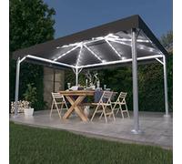 Kaloriko Tonnelle avec guirlande lumineuse LED - 400 x 300 cm - Anthracite - En aluminium - Résistant aux intempéries - Protection UV stable - Pour jardin, terrasse, fête, extérieur - Avec toit et