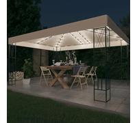 Kaloriko Tonnelle de Jardin crème 4 x 3 m, auvent en Polyester avec revêtement PA, Structure en Acier, Guirlande LED Solaire Blanc Chaud, abri pour terrasse et Patio