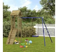 Kaloriko Tour de jeu en pin imprégné avec balançoire et bac à sable, cadre d'escalade pour enfants, maison de jardin résistante aux intempéries avec corde et siège, idéale pour le mouvement et le